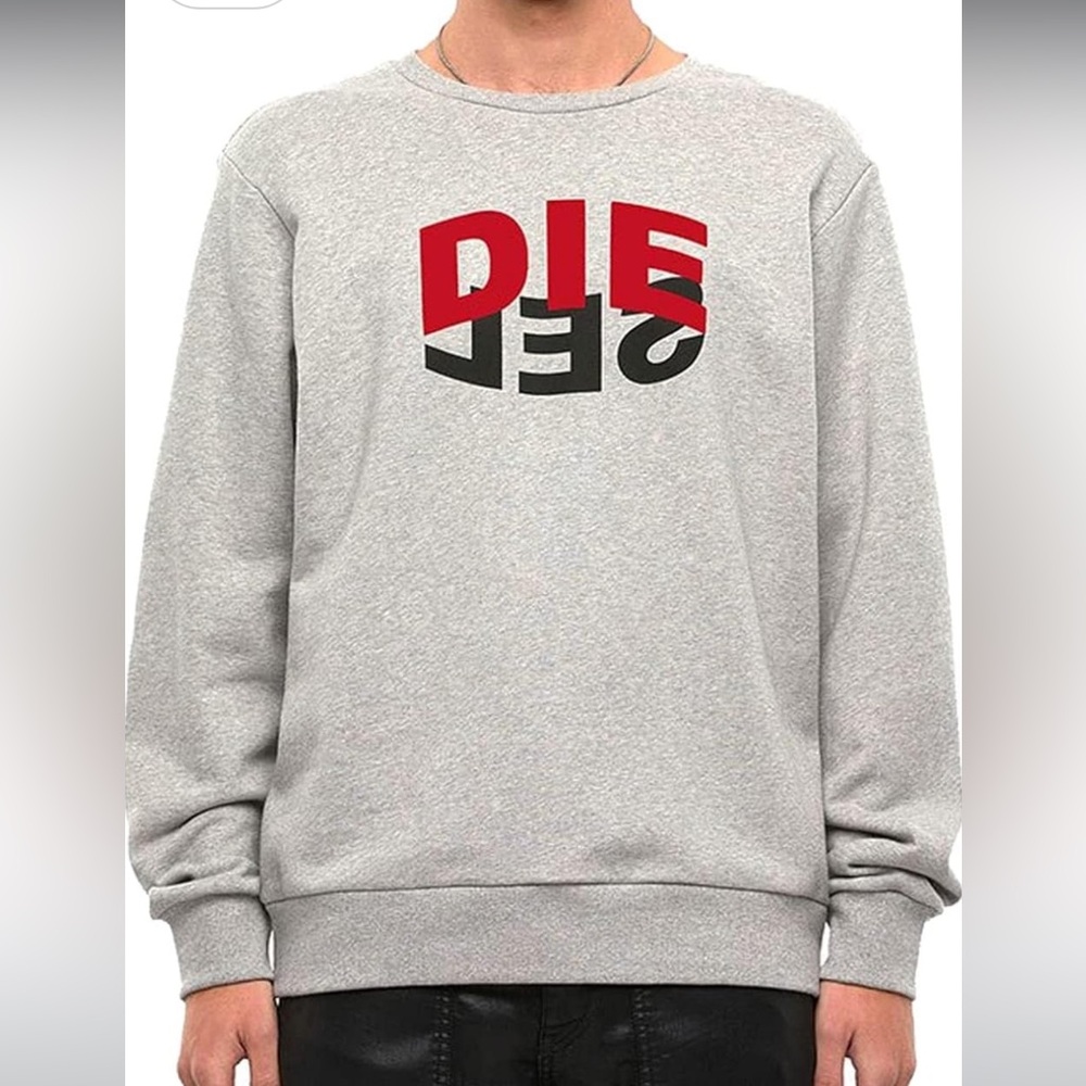 Diesel Mens Grey Regular Fit Logo Sweatshirt Pullover Supersoft, Size Large